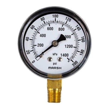 Allpoints 62-1020 Pressure Gauge; 0 - 200 PSI; 1/4" MPT Bottom Mount 621020